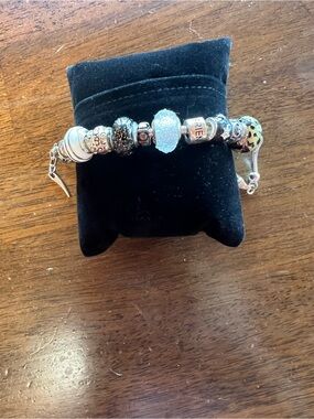 Silver Charm Bracelet with Mixed Beads